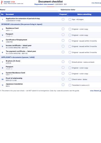 Document checklist — Dependent visa renewal