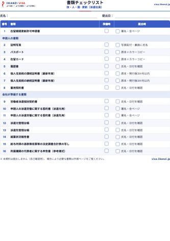 書類チェックリスト — 技・人・国 · 更新（派遣社員）