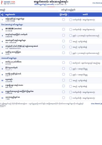 စာရွက်စာတမ်း စစ်ဆေးရန်စာရင်း — 永住 လျှောက်ရန် (သားသမီး)