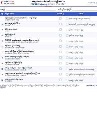 စာရွက်စာတမ်း စစ်ဆေးရန်စာရင်း — 特定技能1号 သို့ တက်ရန်