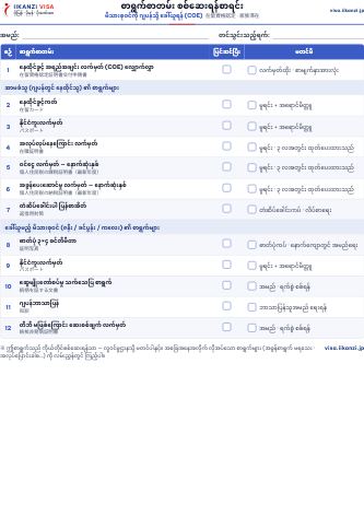 စာရွက်စာတမ်း စစ်ဆေးရန်စာရင်း — မိသားစုဝင်ကို ဂျပန်သို့ ခေါ်ယူရန် (COE)